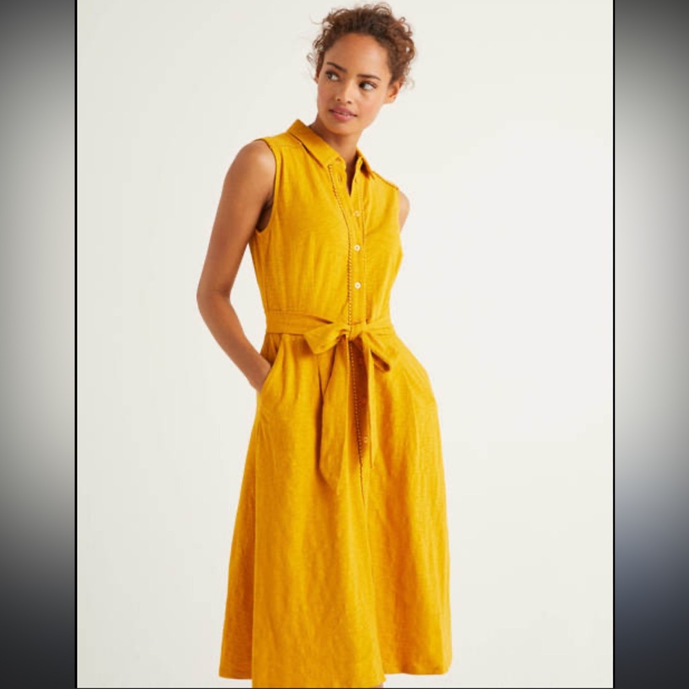 Boden Tori Midi Dress Yellow Collared Sz 10 - Picture 1 of 8